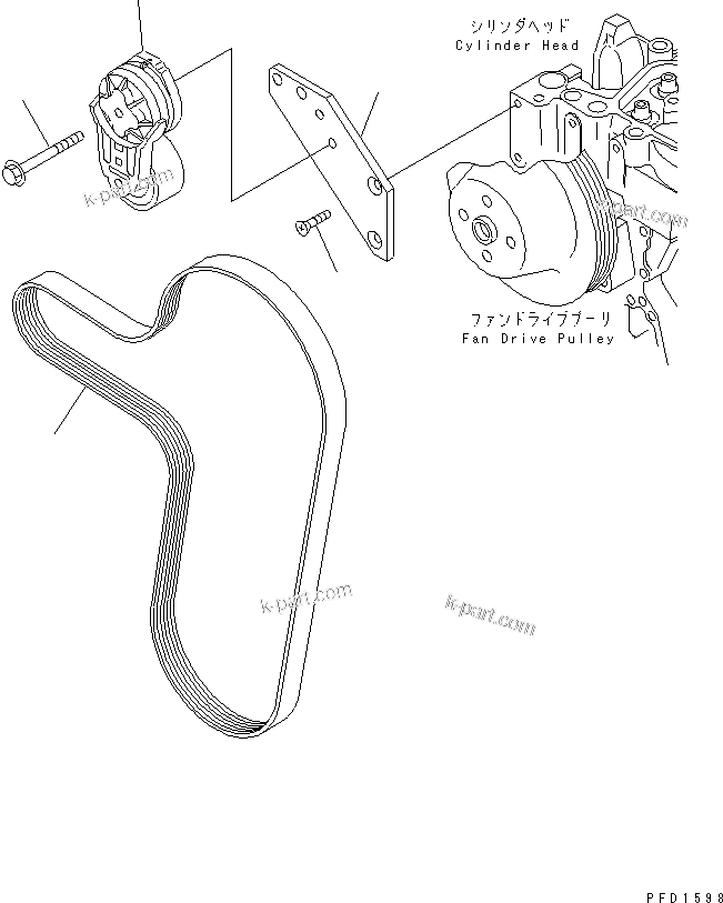 Komatsu parts book diagram for S4D102E-1K-2 S/N 26200163-UP: BELT TENSIONER (FOR BLOWER FAN) (TRIMMING SPEC.) (FAN PULLEY DIA.207MM)(#26203202-)