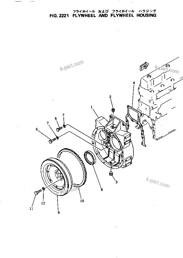 Komatsu parts book diagram for S4D105-5B S/N 100028-UP: FLYWHEEL AND FLYWHEEL HOUSING
