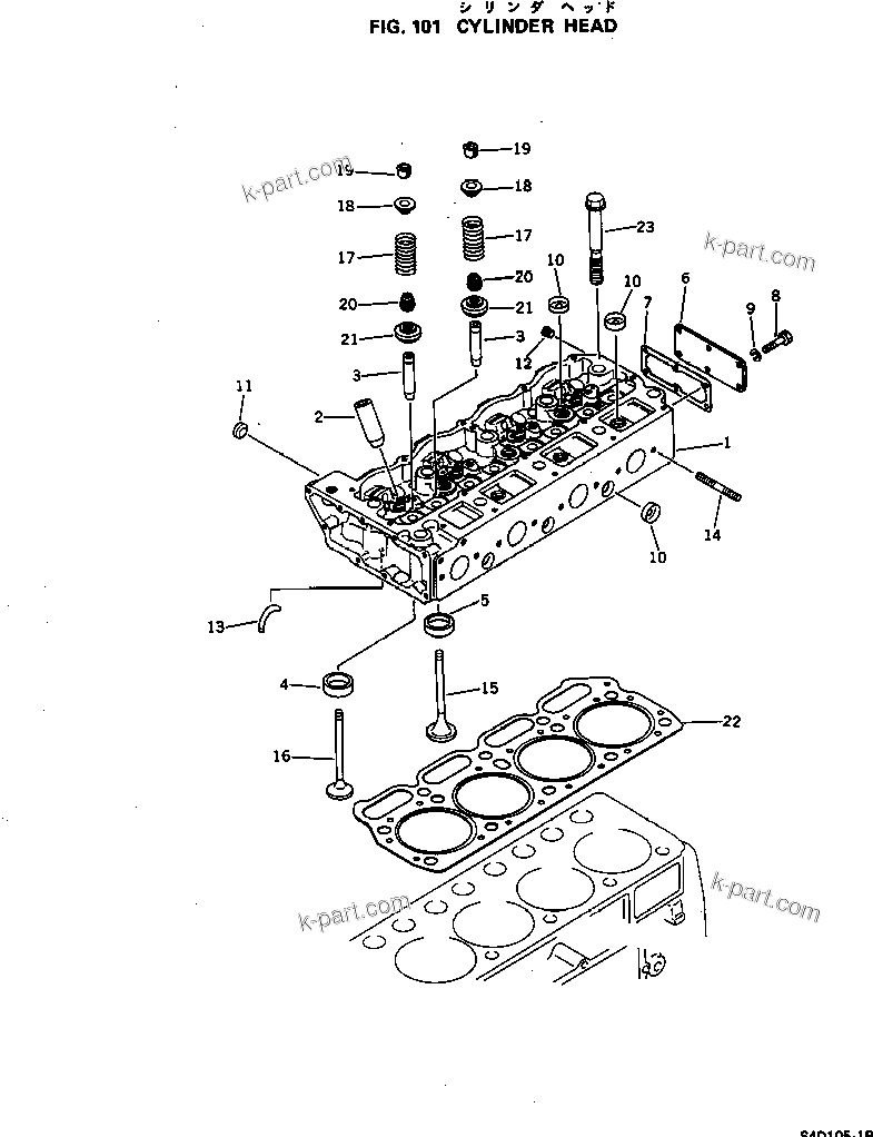 Komatsu parts book diagram for S4D105-1B S/N 18273-UP: CYLINDER HEAD