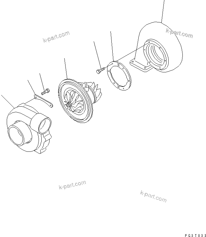 Komatsu parts book diagram for S4D95L-1K-C S/N 135080-UP: TURBOCHARGER (INNER PARTS)