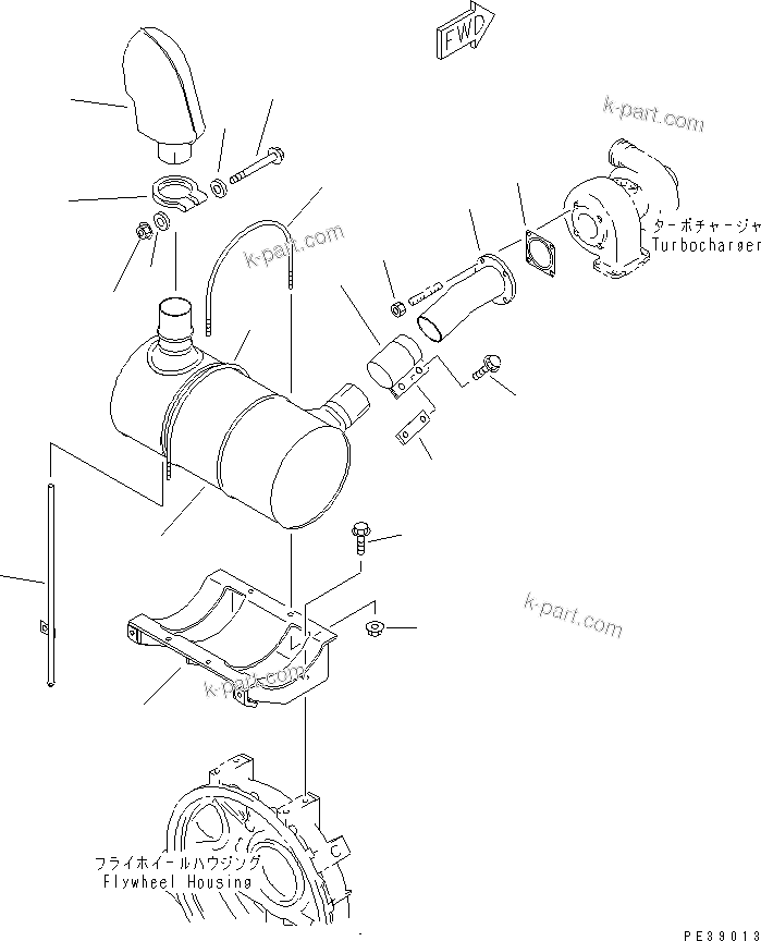 Komatsu parts book diagram for S4D95L-1K-C S/N 135080-UP: MUFFLER(#143760-168845)