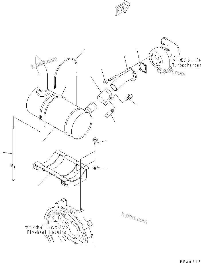 Komatsu parts book diagram for S4D95L-1K-C S/N 135080-UP: MUFFLER(#168846-)