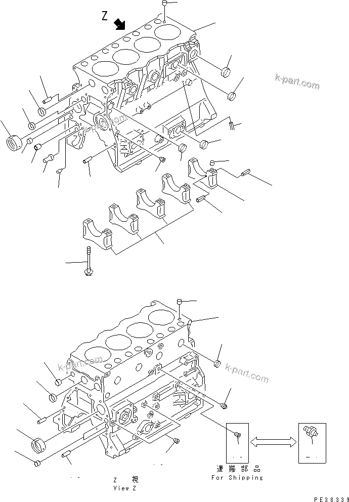 Komatsu parts book diagram for S4D95L-1K-C S/N 135080-UP: CYLINDER BLOCK