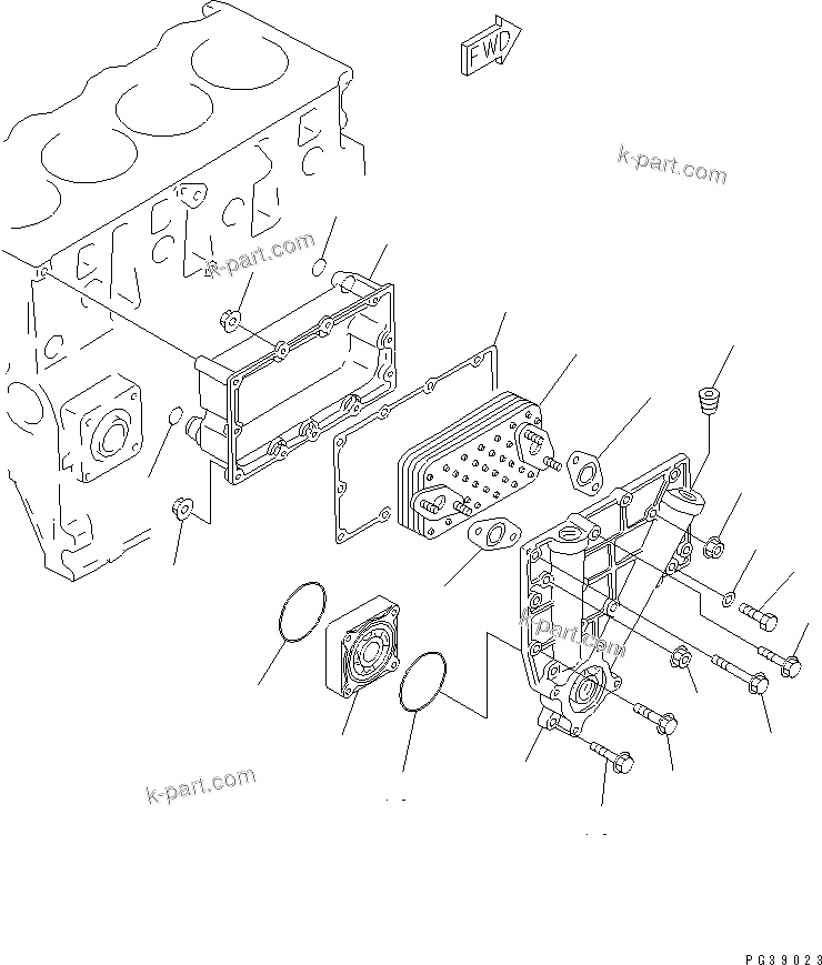 Komatsu parts book diagram for S4D95L-1K-C S/N 135080-UP: OIL COOLER (6-ELEMENT TYPE)