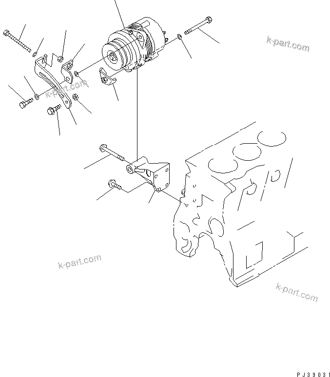 Komatsu parts book diagram for S4D95L-1K-C S/N 135080-UP: ALTERNATOR MOUNTING (25A)