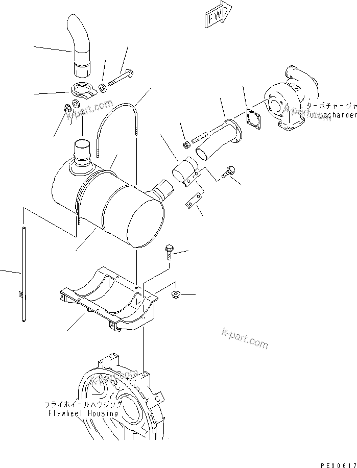 Komatsu parts book diagram for S4D95L-1L S/N 135080-UP: MUFFLER