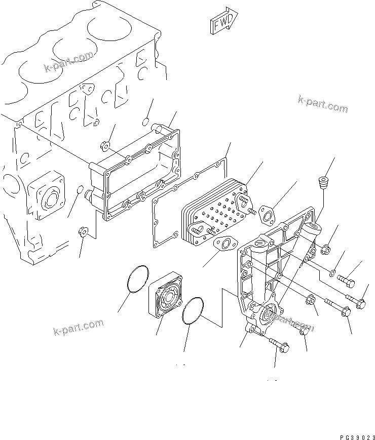 Komatsu parts book diagram for S4D95L-1L S/N 135080-UP: OIL COOLER (6-ELEMENT TYPE)
