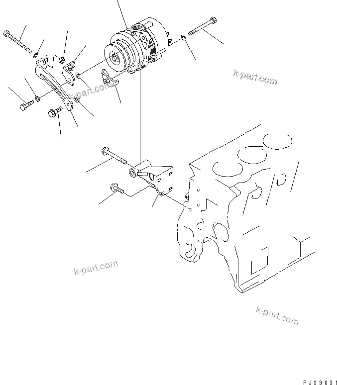 Komatsu parts book diagram for S4D95L-1L S/N 135080-UP: ALTERNATOR MOUNTING (25A)
