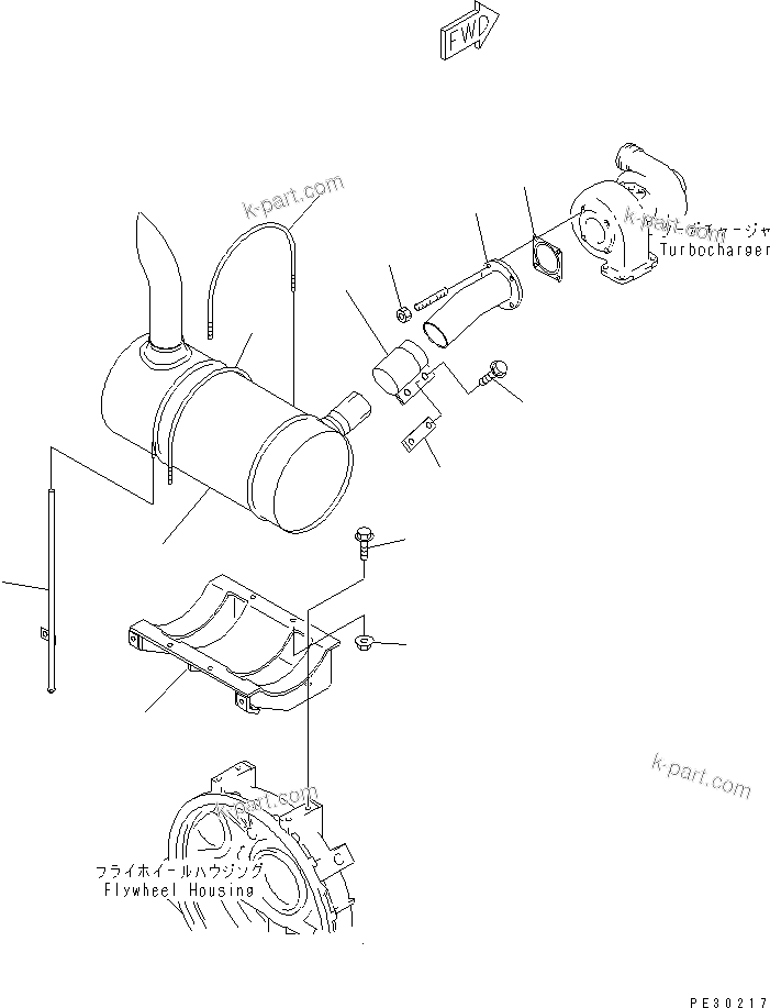 Komatsu parts book diagram for S4D95L-1N S/N 135080-UP: MUFFLER(#168846-)