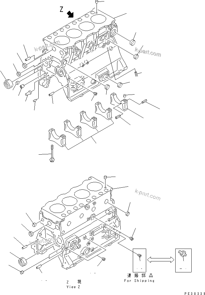 Komatsu parts book diagram for S4D95L-1N S/N 135080-UP: CYLINDER BLOCK