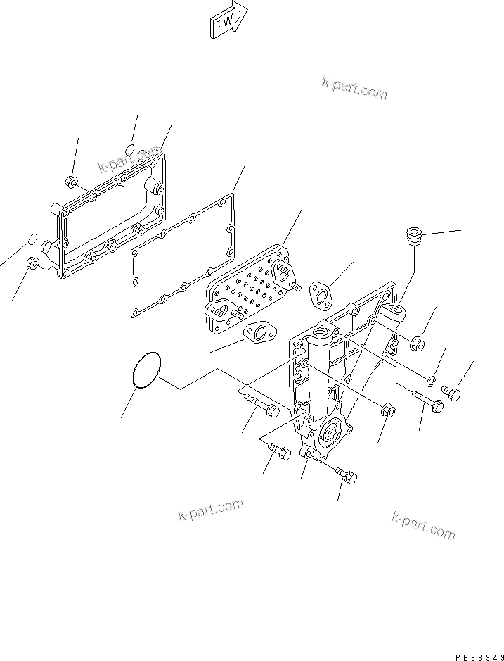 Komatsu parts book diagram for S4D95L-1N S/N 135080-UP: OIL COOLER (3-ELEMENT TYPE)