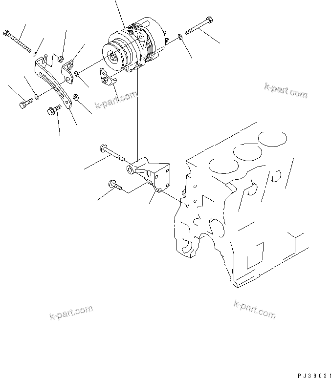 Komatsu parts book diagram for S4D95L-1N S/N 135080-UP: ALTERNATOR MOUNTING (25A)