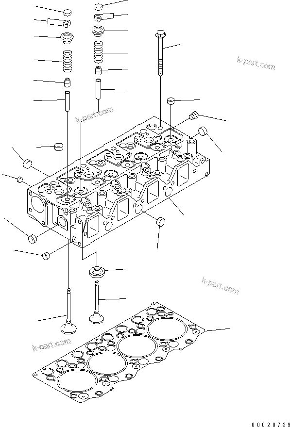 Komatsu parts book diagram for S4D95LE-3C-2M S/N 100001-UP: CYLINDER HEAD(#102079-)