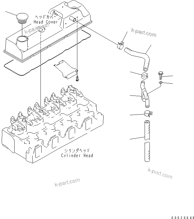 Komatsu parts book diagram for S4D95LE-3C-2M S/N 100001-UP: HEAD COVER RELATED PARTS(#102014-)