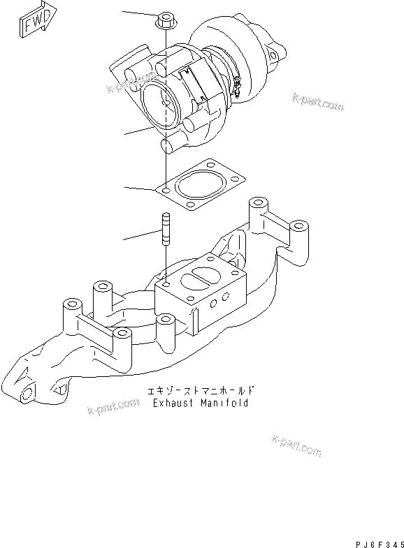 Komatsu parts book diagram for S4D95LE-3C-2M S/N 100001-UP: TURBOCHARGER(#102014-)