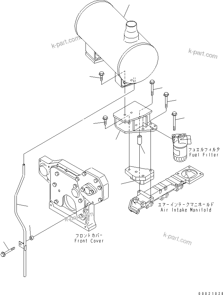 Komatsu parts book diagram for S4D95LE-3C-2M S/N 100001-UP: MUFFLER(#102014-)