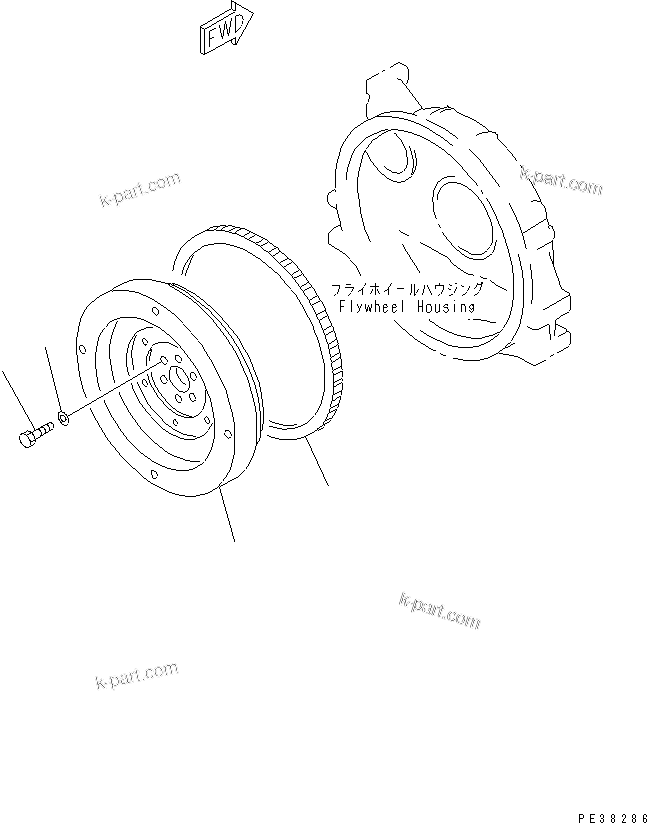 Komatsu parts book diagram for S4D95LE-3C-2M S/N 100001-UP: FLYWHEEL(#102014-)