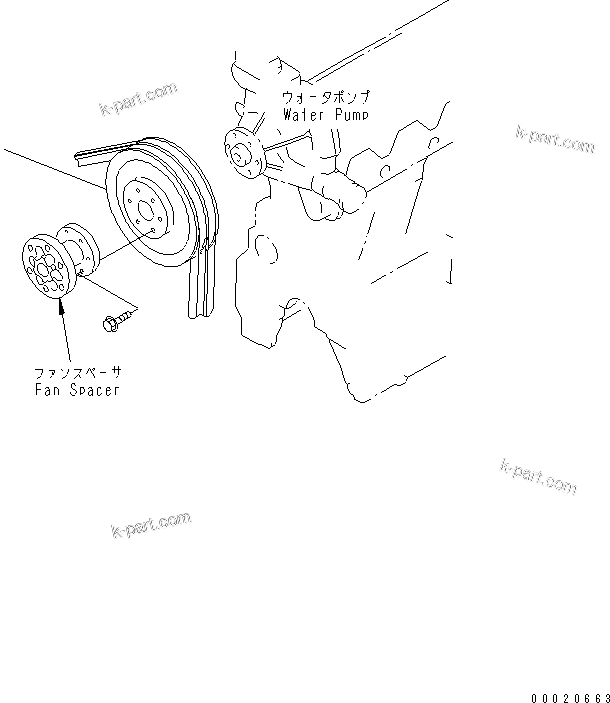 Komatsu parts book diagram for S4D95LE-3C-2M S/N 100001-UP: WATER PUMP PULLEY (NON HARDENING PULLEY)(#102079-)