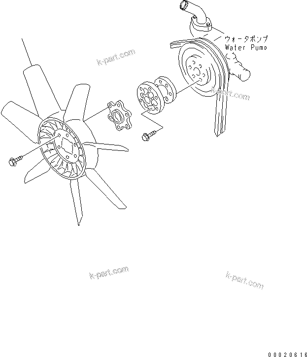 Komatsu parts book diagram for S4D95LE-3C-2M S/N 100001-UP: COOLING FAN(#102014-)