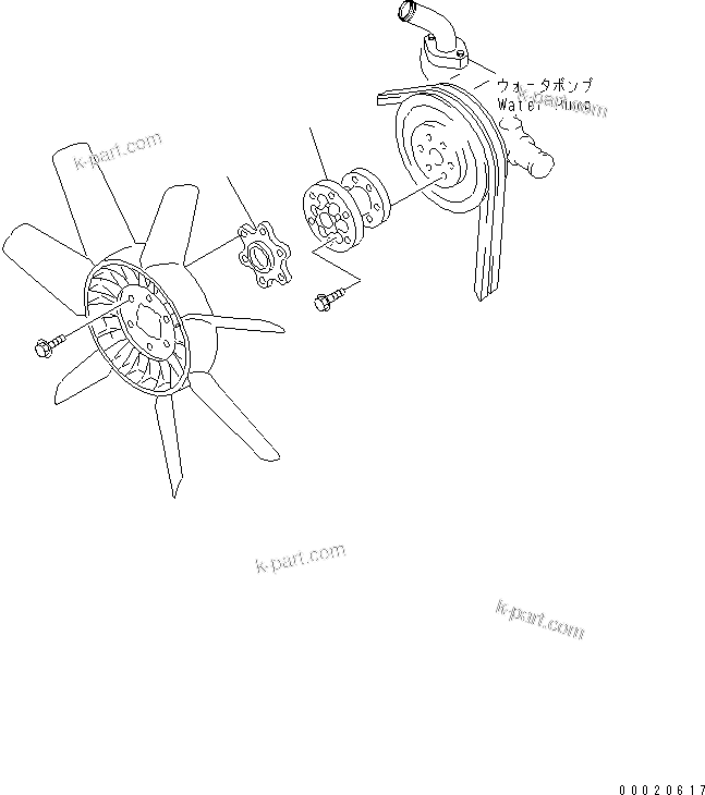 Komatsu parts book diagram for S4D95LE-3C-2M S/N 100001-UP: FAN SPACER(#102014-)