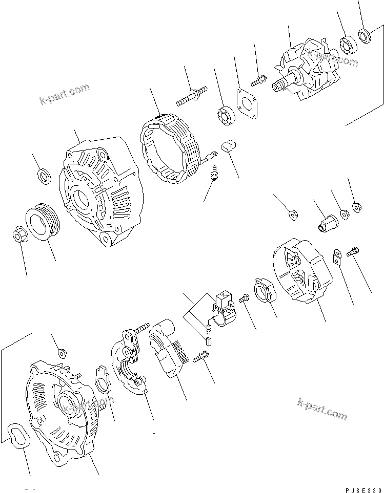 Komatsu parts book diagram for S4D95LE-3C-2M S/N 100001-UP: ALTERNATOR (FOR 35A ALTERNATOR) (NON HARDENING PULLEY) (INNER PARTS)(#124888-)