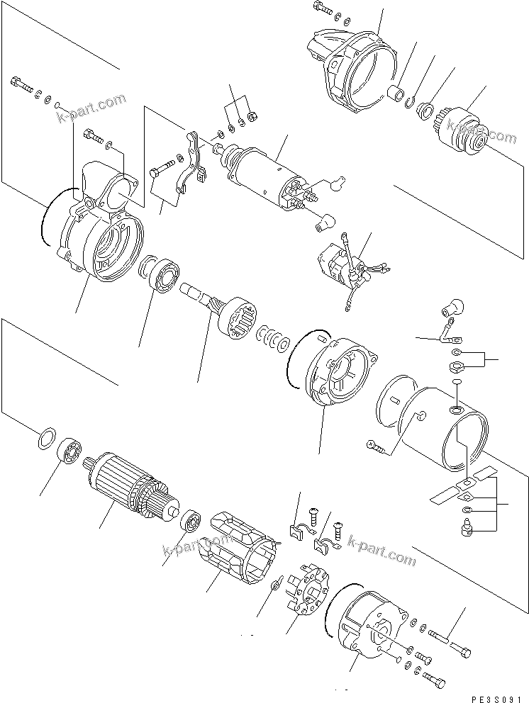 Komatsu parts book diagram for S4D95L-1F S/N 48811-UP: STARTING MOTOR (5.5KW)