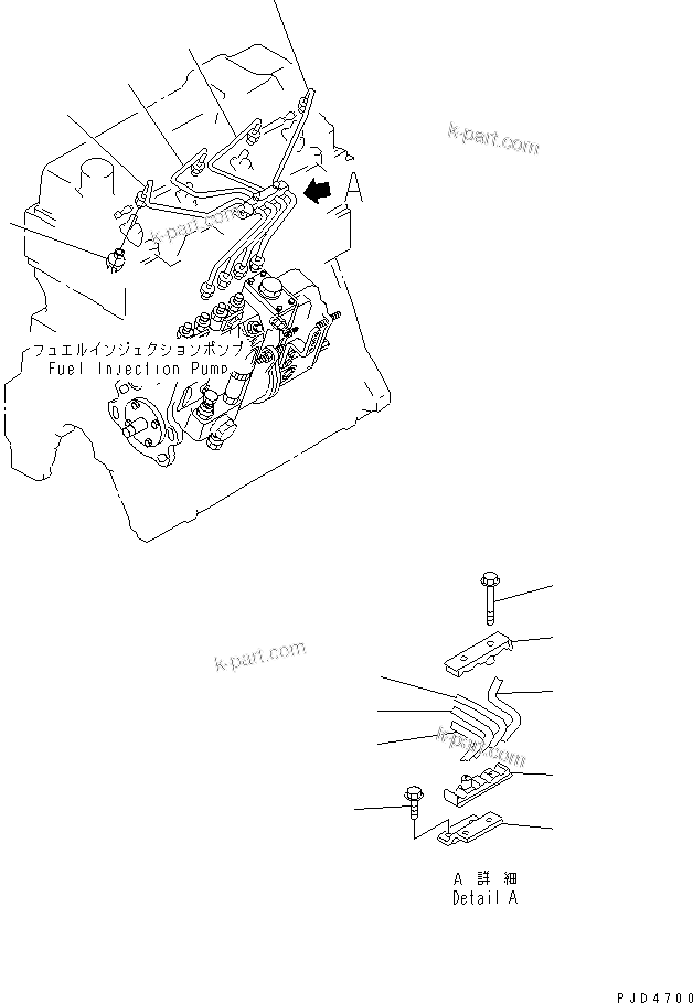 Komatsu parts book diagram for S4D95LE-3A-2 S/N 100001-UP: FUEL INJECTION PIPING