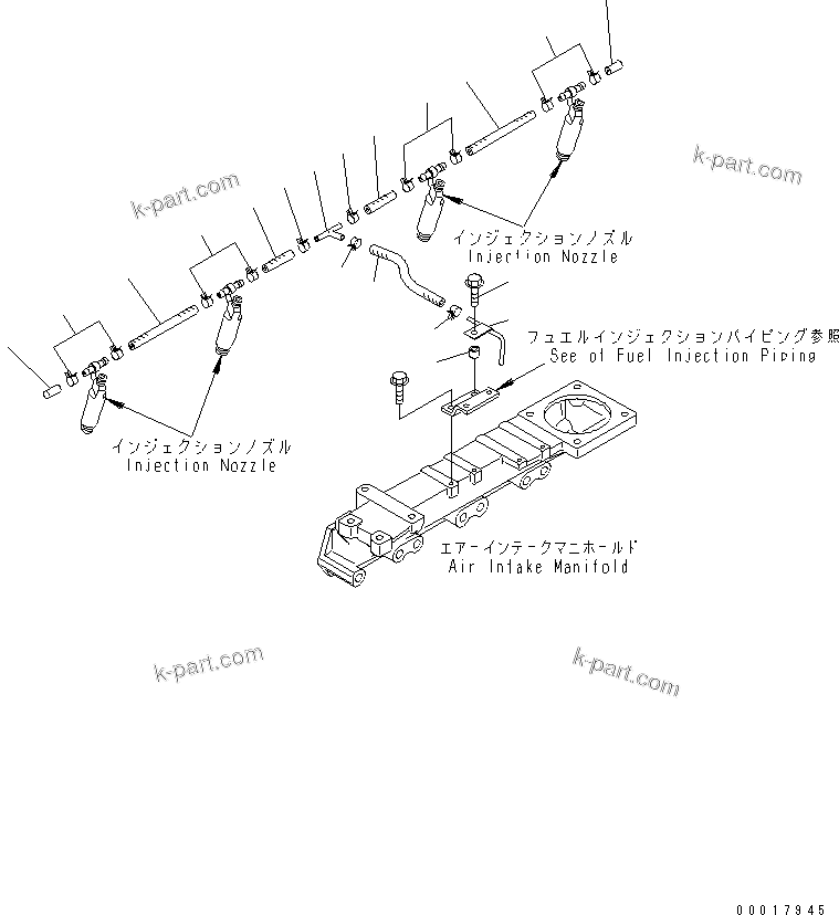 Komatsu parts book diagram for S4D95LE-3A-2 S/N 100001-UP: FUEL RETURN (CENTER RETURN SPEC.)(#101413-)