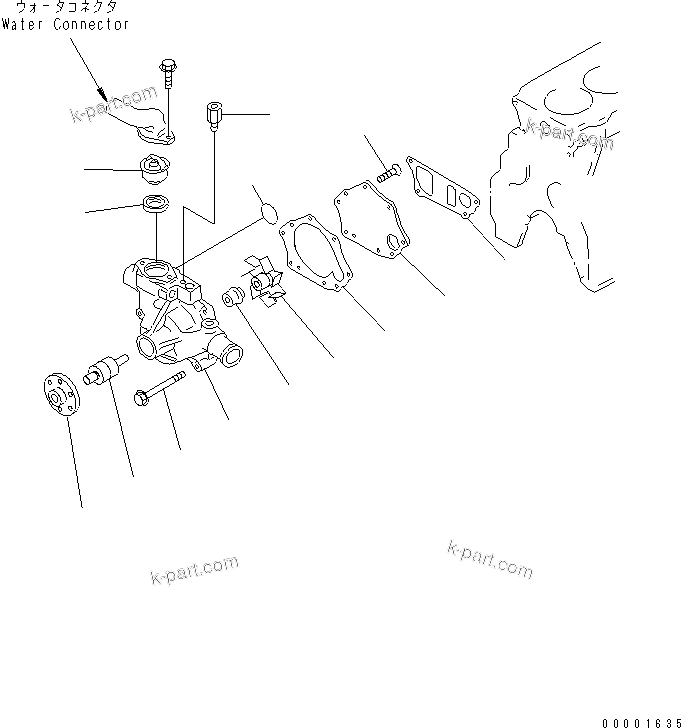 Komatsu parts book diagram for S4D95LE-3A-2 S/N 100001-UP: WATER PUMP