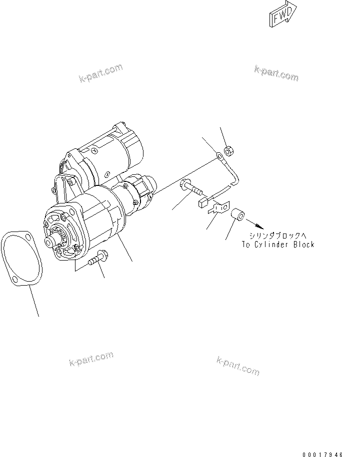 Komatsu parts book diagram for S4D95LE-3A-2 S/N 100001-UP: STARTING MOTOR MOUNTING (3.0KW) (CLIP WIRING TYPE)(#101413-)