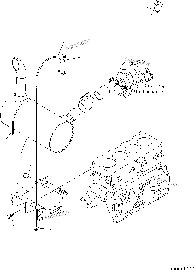 Komatsu parts book diagram for S4D95LE-3A-2 S/N 100001-UP: MUFFLER