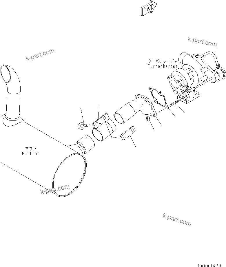 Komatsu parts book diagram for S4D95LE-3A-2 S/N 100001-UP: EXHAUST CONNECTOR