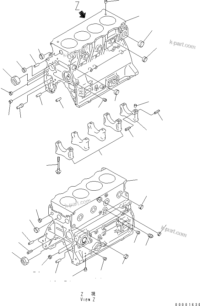 Komatsu parts book diagram for S4D95LE-3A-2 S/N 100001-UP: CYLINDER BLOCK