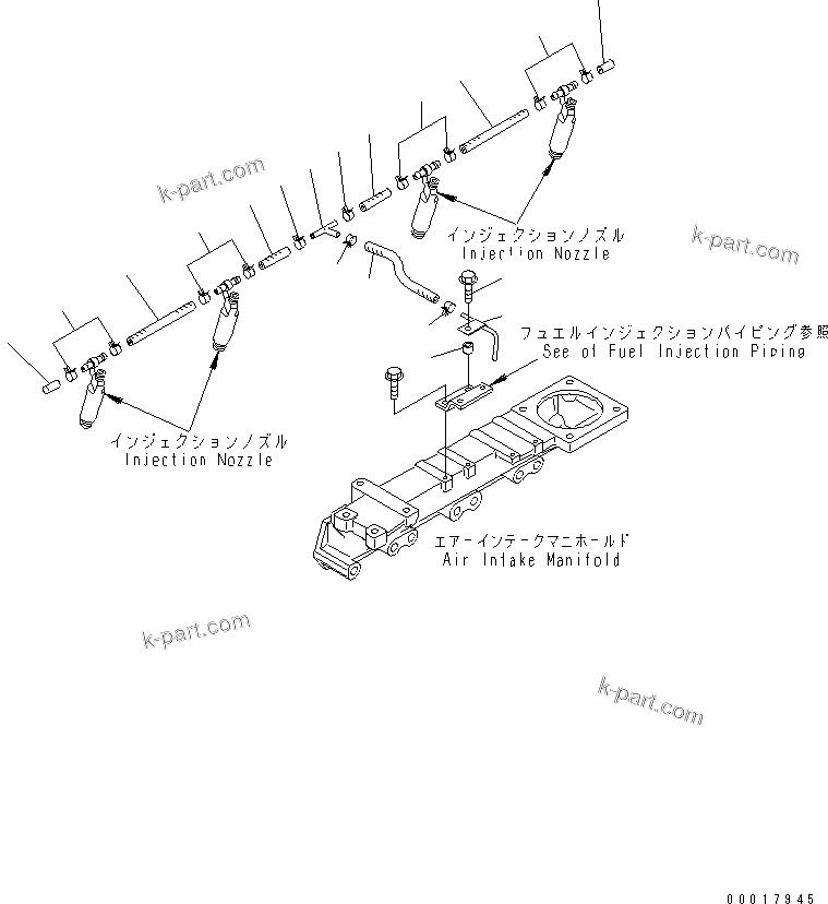 Komatsu parts book diagram for S4D95LE-3A-2 S/N 100001-UP: FUEL RETURN (CENTER RETURN SPEC.)(#101413-)