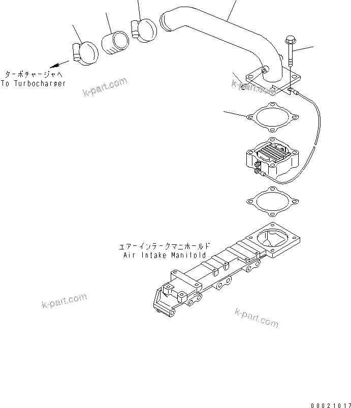 Komatsu parts book diagram for S4D95LE-3B-2M S/N 100001-UP: AIR INTAKE CONNECTOR(#102014-)