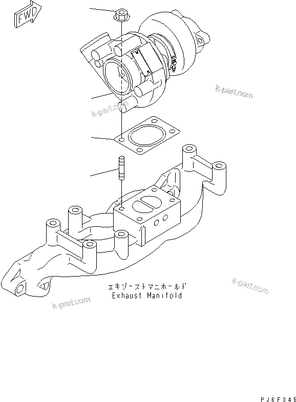 Komatsu parts book diagram for S4D95LE-3B-2M S/N 100001-UP: TURBOCHARGER(#102014-)