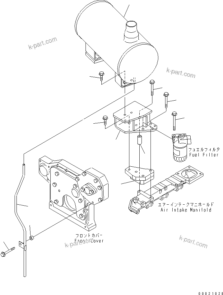 Komatsu parts book diagram for S4D95LE-3B-2M S/N 100001-UP: MUFFLER(#102014-)