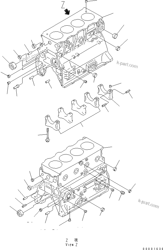 Komatsu parts book diagram for S4D95LE-3B-2M S/N 100001-UP: CYLINDER BLOCK