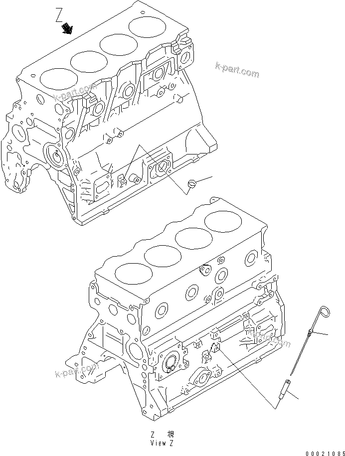 Komatsu parts book diagram for S4D95LE-3B-2M S/N 100001-UP: OIL LEVEL GAUGE(#102014-)