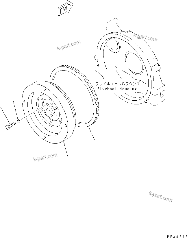 Komatsu parts book diagram for S4D95LE-3B-2M S/N 100001-UP: FLYWHEEL(#102014-)