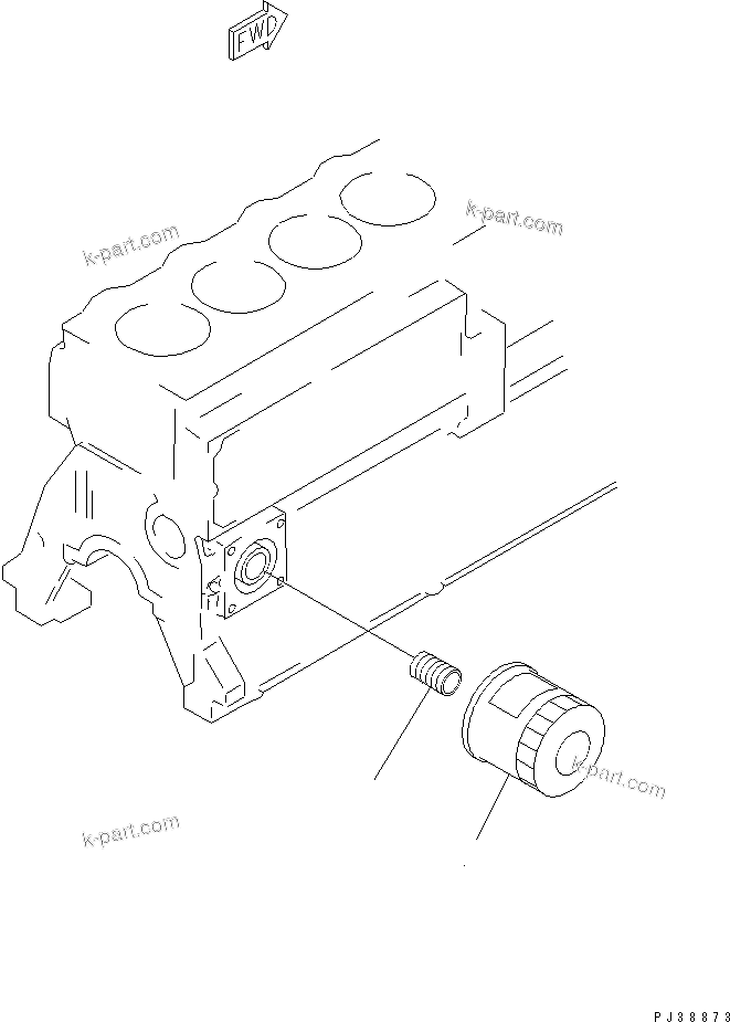 Komatsu parts book diagram for S4D95LE-3B-2M S/N 100001-UP: OIL FILTER(#102014-)