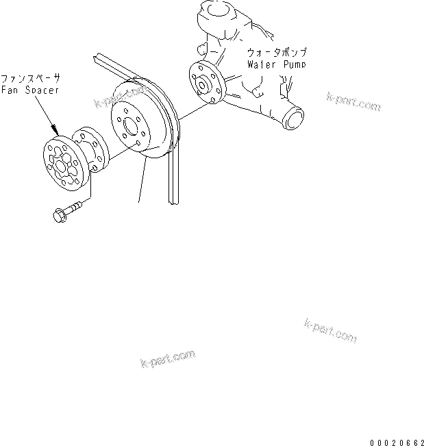 Komatsu parts book diagram for S4D95LE-3B-2M S/N 100001-UP: WATER PUMP PULLEY (NON HARDENING PULLEY)(#102014-)
