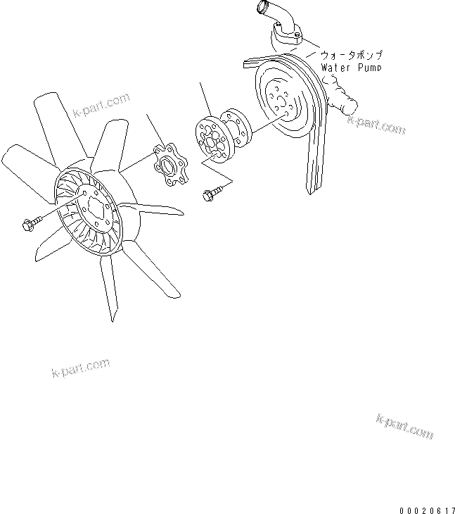 Komatsu parts book diagram for S4D95LE-3B-2M S/N 100001-UP: FAN SPACER(#102014-)