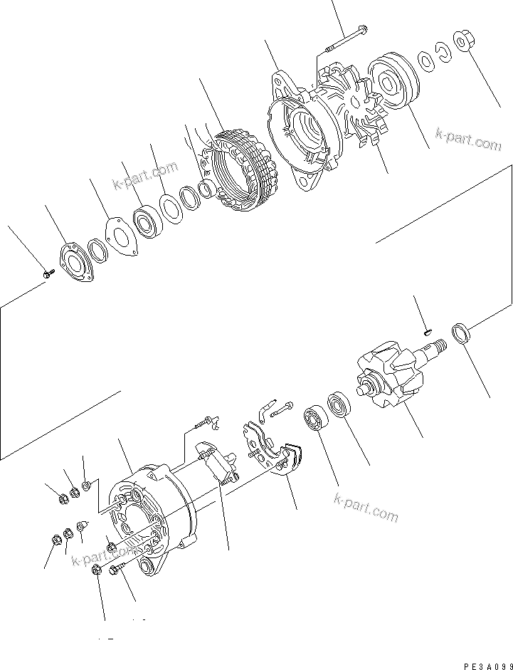 Komatsu parts book diagram for S4D95LE-3B-2M S/N 100001-UP: ALTERNATOR (25A) (INNER PARTS)