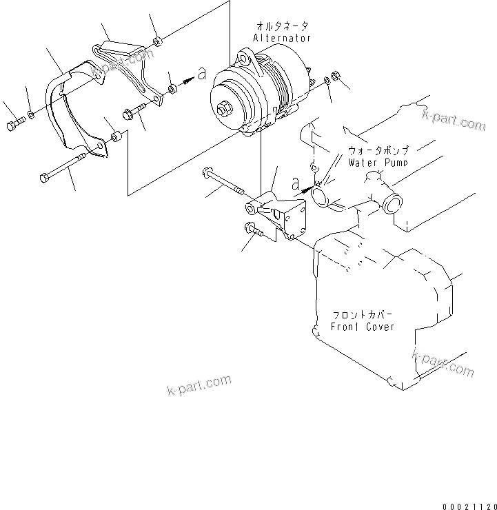 Komatsu parts book diagram for S4D95LE-3B-2M S/N 100001-UP: ALTERNATOR MOUNTING (FOR 25A ALTERNATOR)(#102014-)