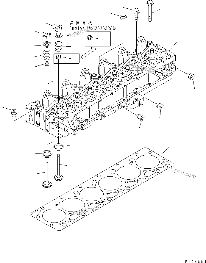 Komatsu parts book diagram for S6D102E-1F-US S/N 26200929-UP: CYLINDER HEAD