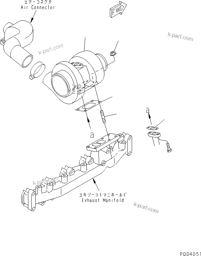 Komatsu parts book diagram for S6D102E-1F-US S/N 26200929-UP: TURBOCHARGER MOUNTING(#26232773-)