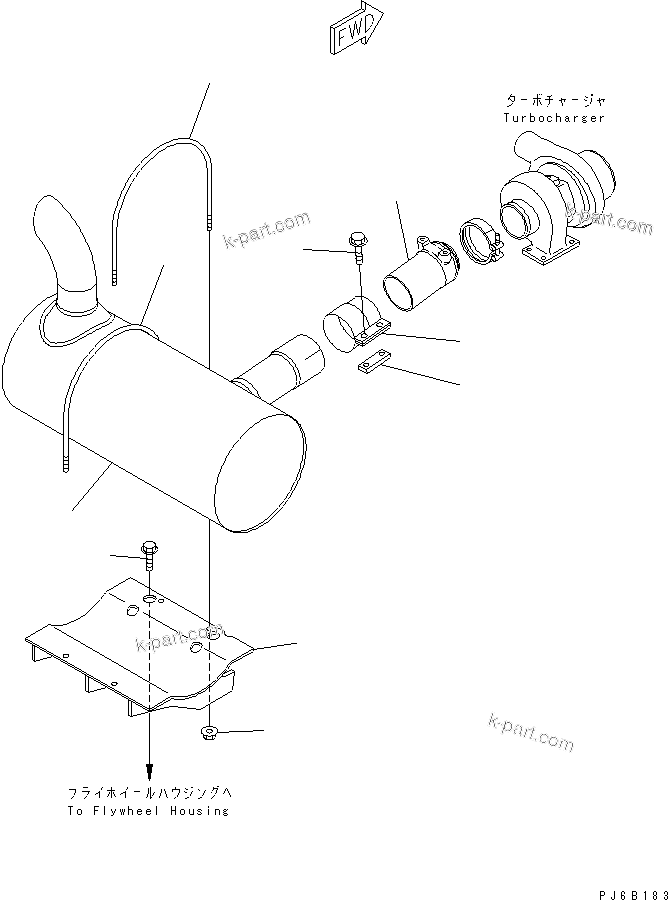 Komatsu parts book diagram for S6D102E-1F-US S/N 26200929-UP: MUFFLER AND MOUNTING(#26257406-)
