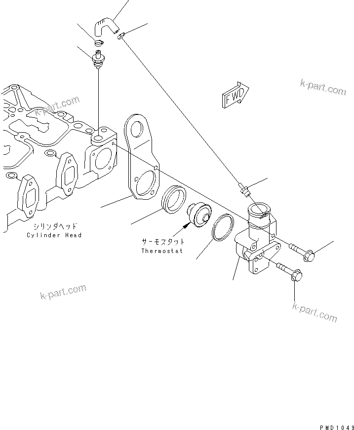 Komatsu parts book diagram for S6D102E-1F-US S/N 26200929-UP: THERMOSTAT HOUSING