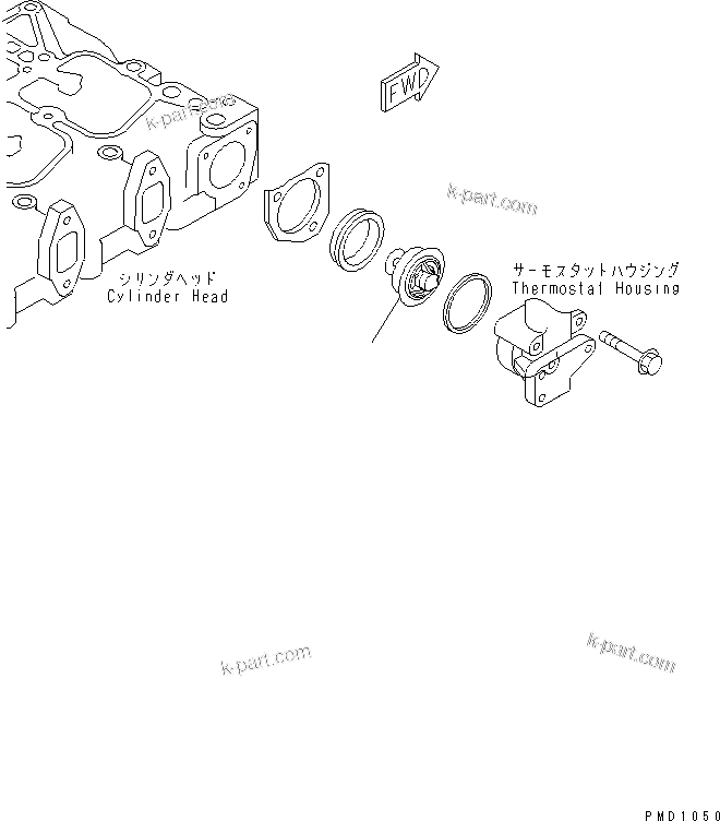 Komatsu parts book diagram for S6D102E-1F-US S/N 26200929-UP: THERMOSTAT
